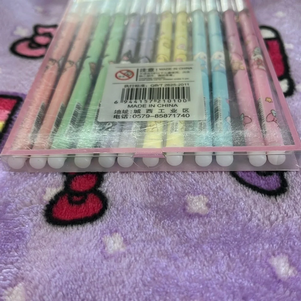 Set of 12 Sanrio Black Ink Pens in a Plastic Carrying Case